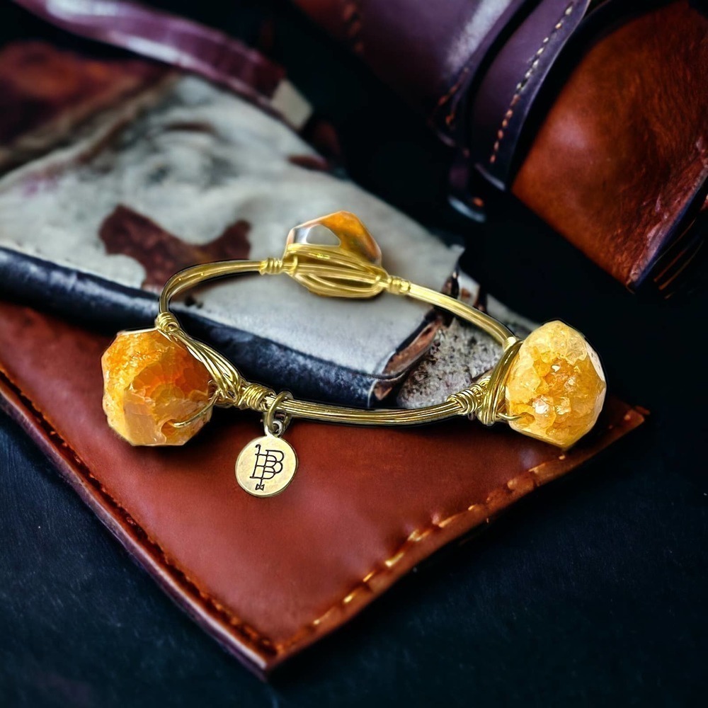 Bourbon and Boweties Bangle Orange Gemstone Copper Wire Gold Plate